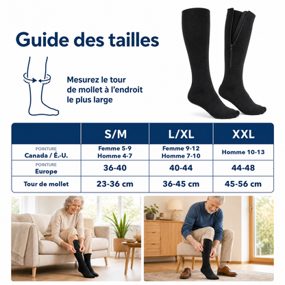 Bas de Compression Zippés – Jambes Légères et Confortables