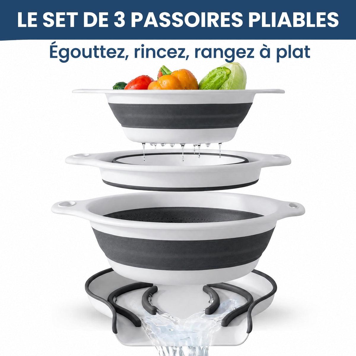 FlexiPass – 3 passoires qui se rangent à plat, fini les placards encombrés